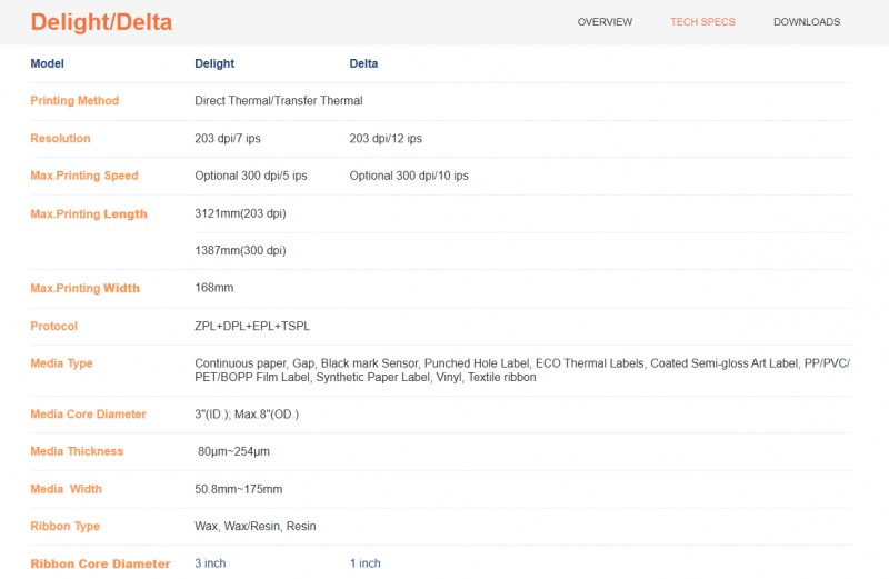 漢印Delight工業熱轉印打印機參數